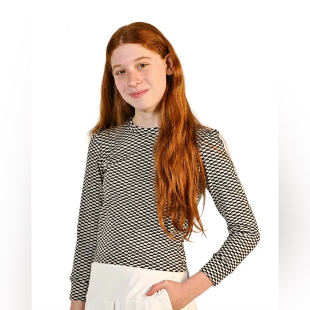 Marie Birdie Girls Size XS Grey Black Geometric Pattern UPF 50+ Long Sleeve Top